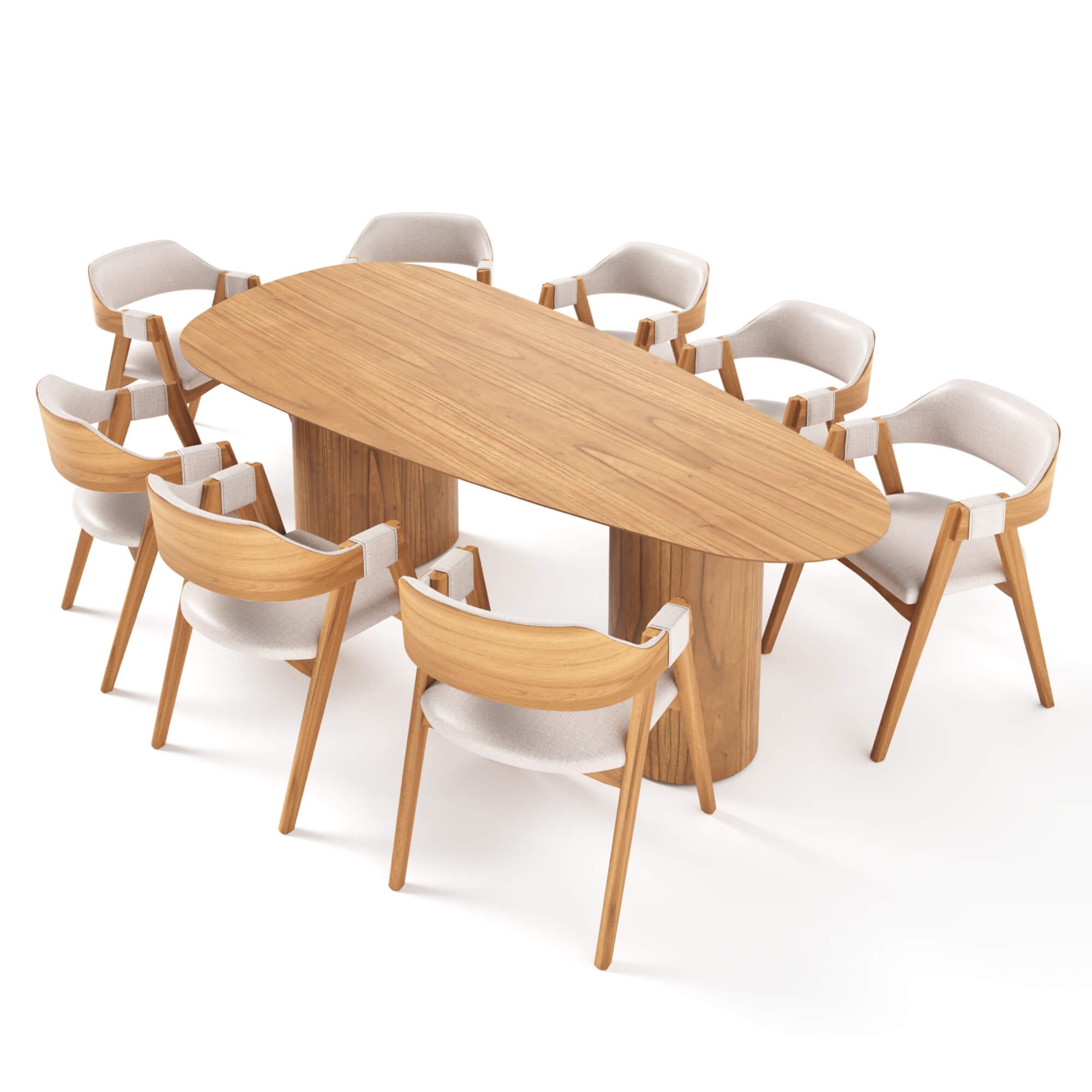 Conjunto Mesa Zaden 270 cm + 8 Cadeiras de Madeira Estofada Linea